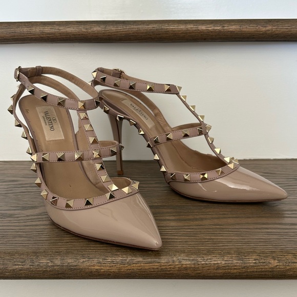 Valentino Patent Rockstud Caged Pumps 100 MM, Poudre - Picture 5 of 15